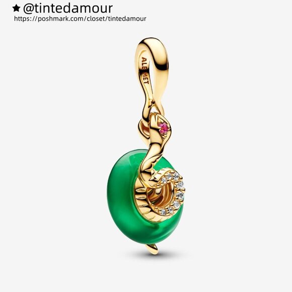 Pandora Snake Green Murano Glass Dangle Charm - Picture 1 of 6